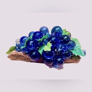 VTG Lucite Cobalt Blue Grape Cluster on Wood, 14"